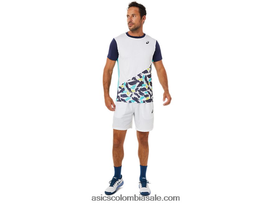 hombres Asics playera de manga corta con gráfico de corte blanco brillante 20X82N1531