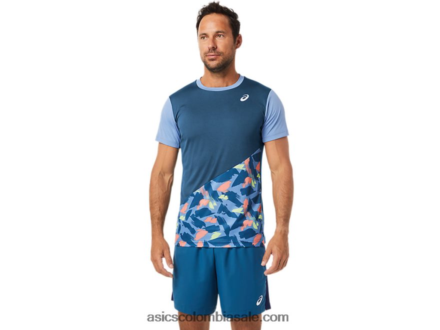 hombres Asics playera de manga corta con gráfico de corte índigo claro 20X82N1508