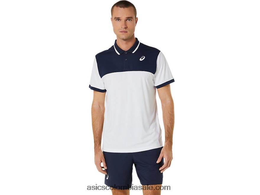 hombres Asics polo de corte blanco brillante/medianoche 20X82N548