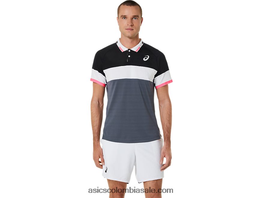 hombres Asics polo del partido negro rendimiento/gris portador 20X82N564