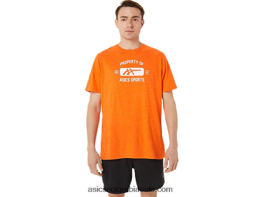 hombres Asics propiedad de manga corta de camiseta deportiva caléndula naranja brezo 20X82N1269