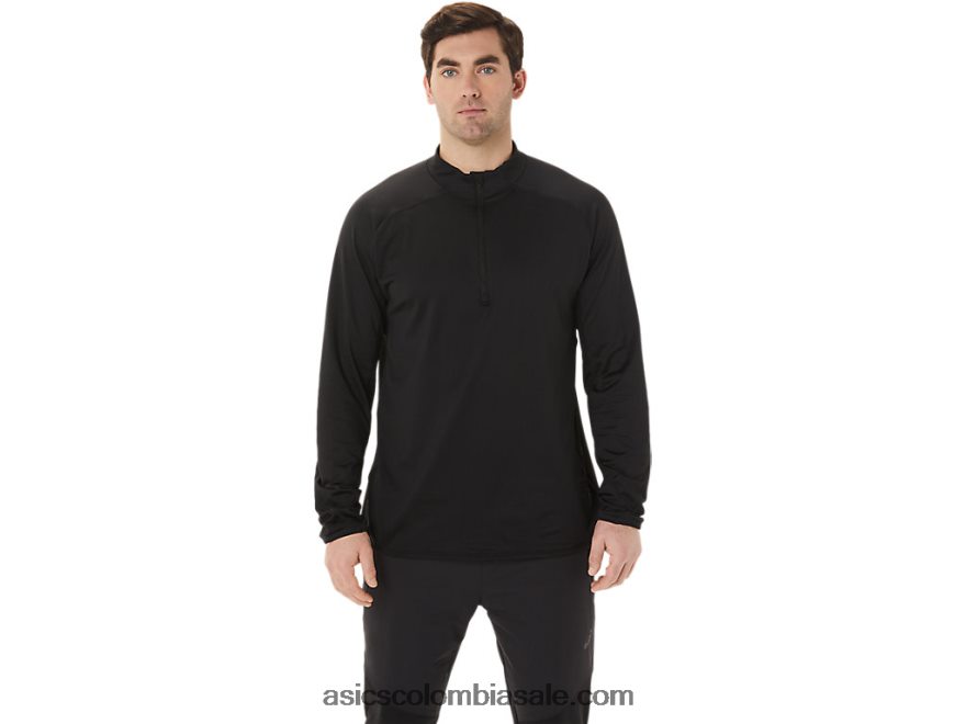 hombres Asics top actibreeze jacquard con 1/2 cremallera rendimiento negro 20X82N760