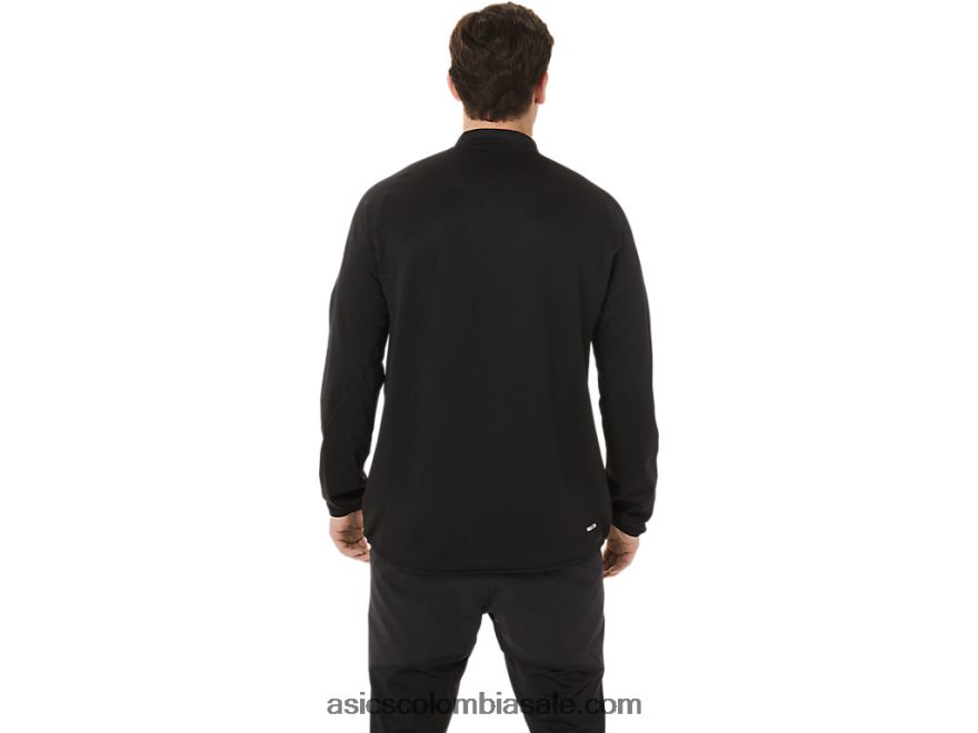 hombres Asics top actibreeze jacquard con 1/2 cremallera rendimiento negro 20X82N760