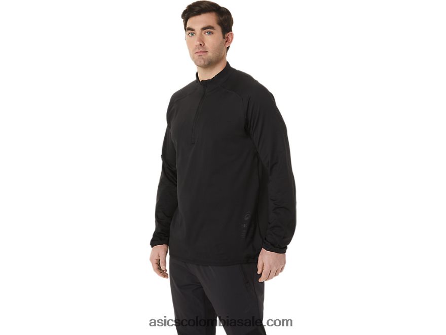 hombres Asics top actibreeze jacquard con 1/2 cremallera rendimiento negro 20X82N760