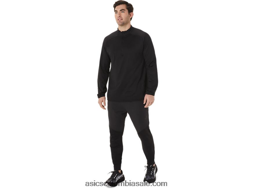 hombres Asics top actibreeze jacquard con 1/2 cremallera rendimiento negro 20X82N760