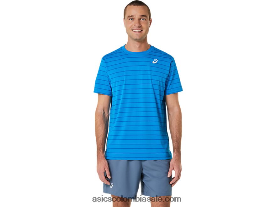 hombres Asics top de manga corta a rayas directorio azul 20X82N411