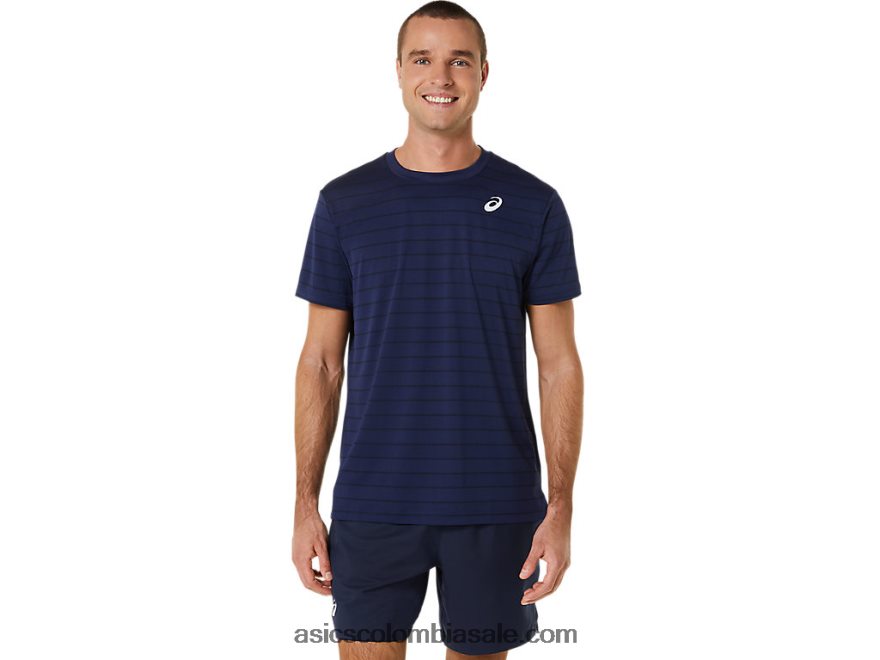 hombres Asics top de manga corta a rayas medianoche 20X82N443