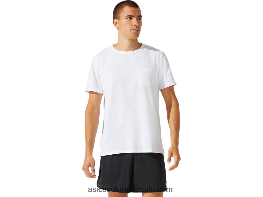 hombres Asics top de manga corta con bolsillo de parche blanco brillante 20X82N1954