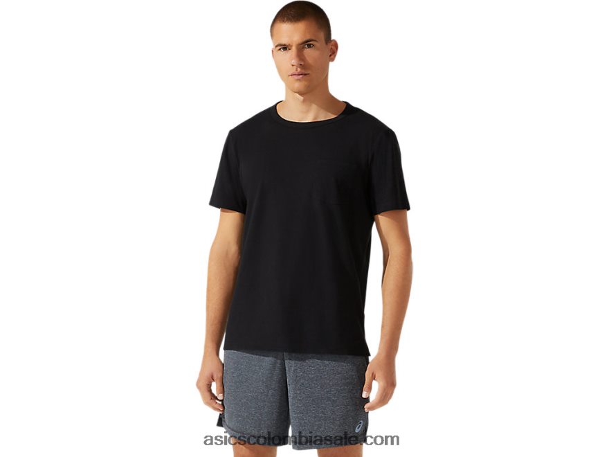 hombres Asics top de manga corta con bolsillo de parche rendimiento negro 20X82N1964