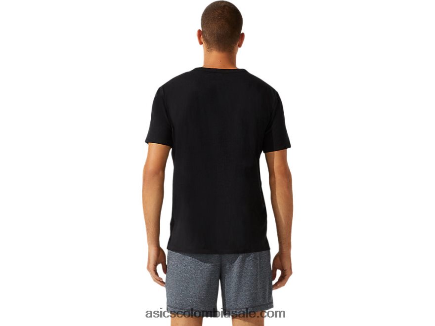 hombres Asics top de manga corta con bolsillo de parche rendimiento negro 20X82N1964