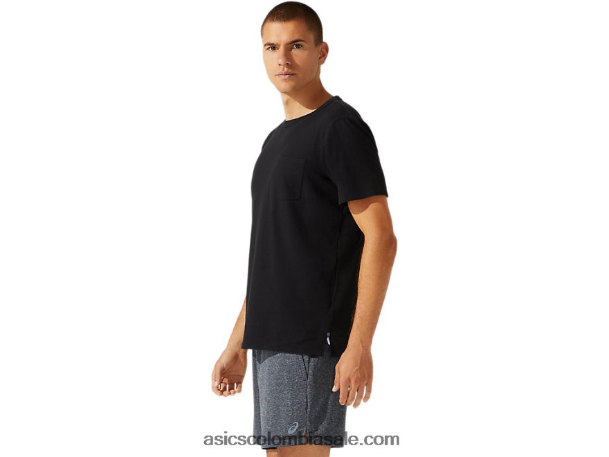 hombres Asics top de manga corta con bolsillo de parche rendimiento negro 20X82N1964