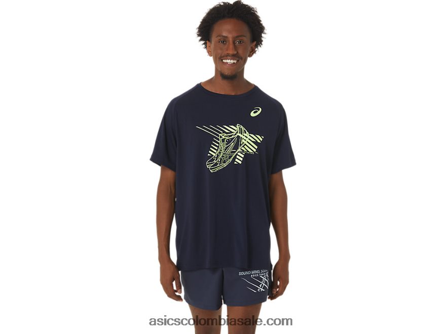 hombres Asics top de manga corta con estampado de zapatos medianoche 20X82N243
