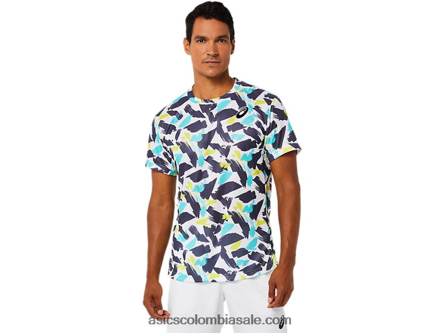 hombres Asics top de manga corta con gráfico Match blanco brillante 20X82N1498
