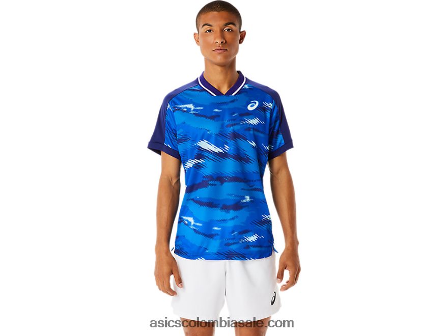 hombres Asics top de manga corta con gráfico Match buceo azul 20X82N1076