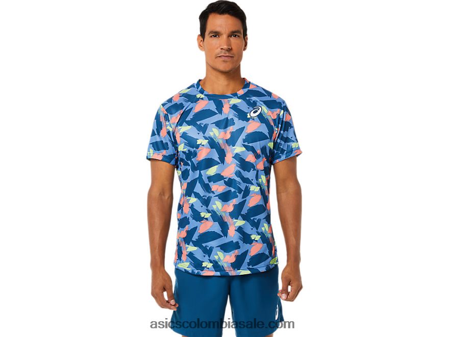 hombres Asics top de manga corta con gráfico Match índigo claro 20X82N1506