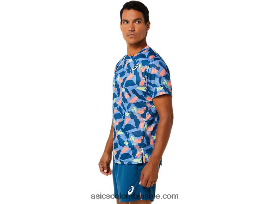 hombres Asics top de manga corta con gráfico Match índigo claro 20X82N1506