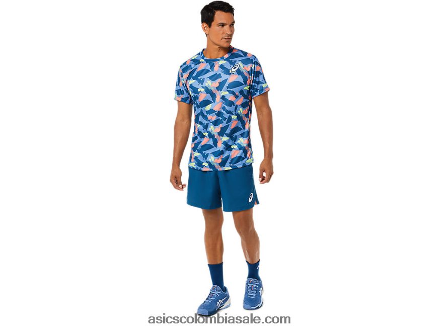 hombres Asics top de manga corta con gráfico Match índigo claro 20X82N1506