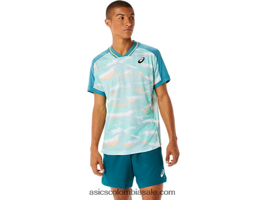 hombres Asics top de manga corta con gráfico Match pino brumoso 20X82N1090