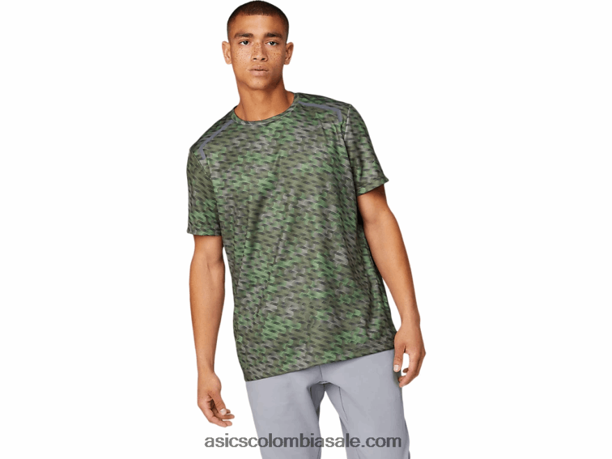 hombres Asics top de manga corta con gráfico de temporada liquen verde 20X82N1782