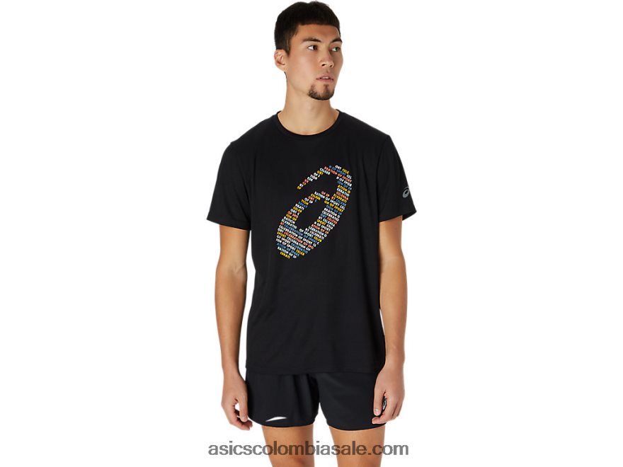 hombres Asics top de manga corta con logo estampado rendimiento negro 20X82N1761