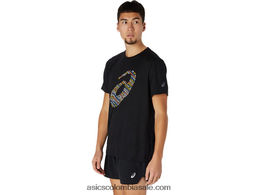 hombres Asics top de manga corta con logo estampado rendimiento negro 20X82N1761