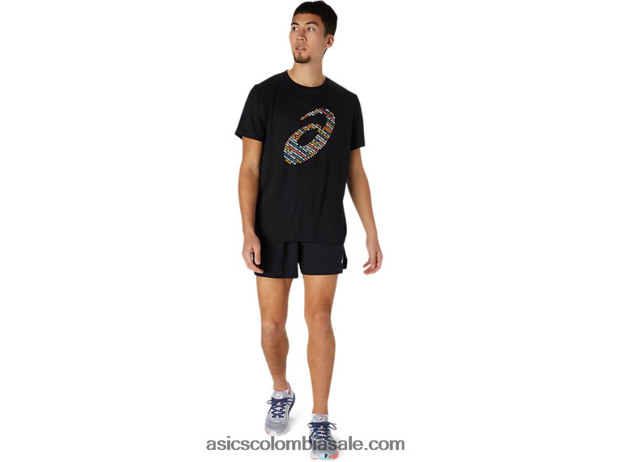 hombres Asics top de manga corta con logo estampado rendimiento negro 20X82N1761