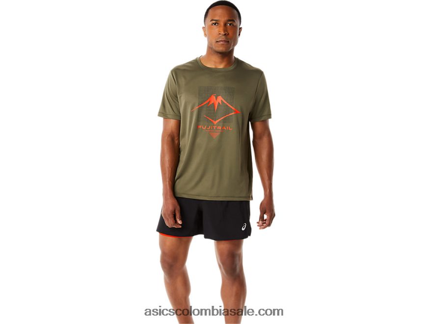 hombres Asics top de manga corta con logo fujitrail manto verde 20X82N1091