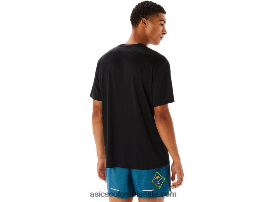 hombres Asics top de manga corta con logo fujitrail rendimiento negro 20X82N526