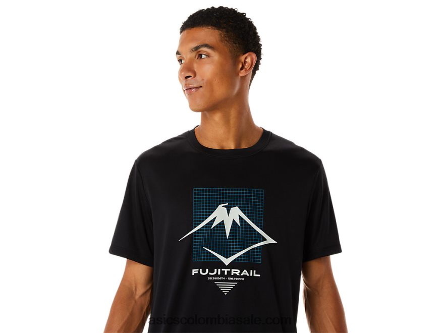 hombres Asics top de manga corta con logo fujitrail rendimiento negro 20X82N526
