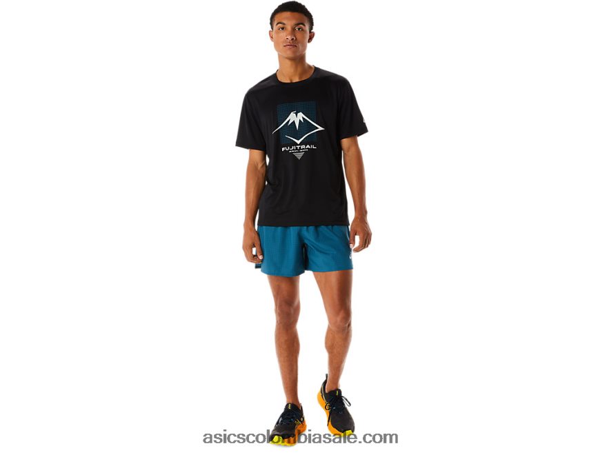 hombres Asics top de manga corta con logo fujitrail rendimiento negro 20X82N526
