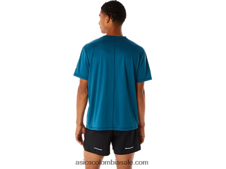 hombres Asics top de manga corta con logo fujitrail tinta verde azulado 20X82N436