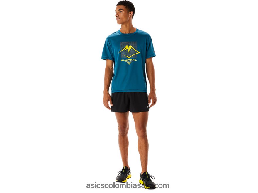 hombres Asics top de manga corta con logo fujitrail tinta verde azulado 20X82N436