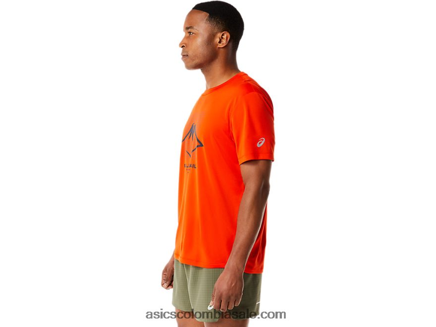 hombres Asics top de manga corta con logo fujitrail tomate cherry 20X82N1114