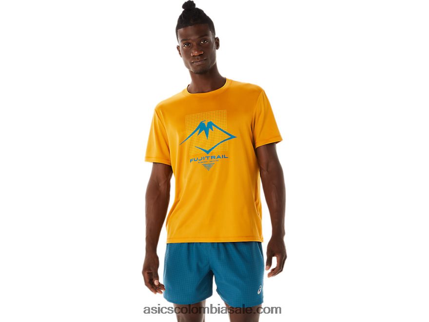 hombres Asics top de manga corta con logo fujitrail tormenta de arena 20X82N420