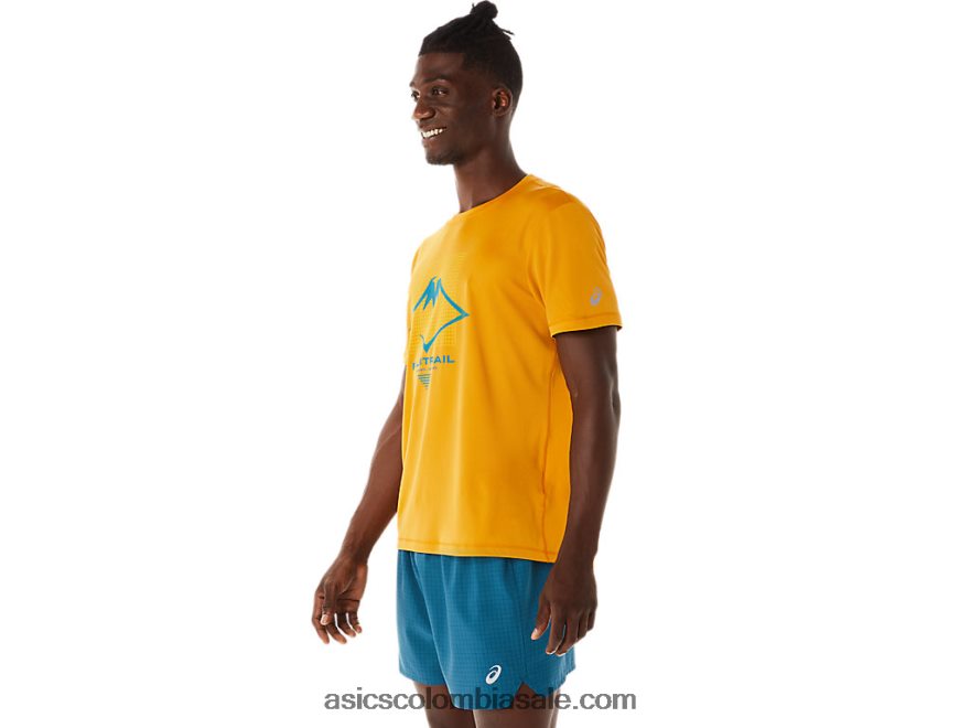 hombres Asics top de manga corta con logo fujitrail tormenta de arena 20X82N420