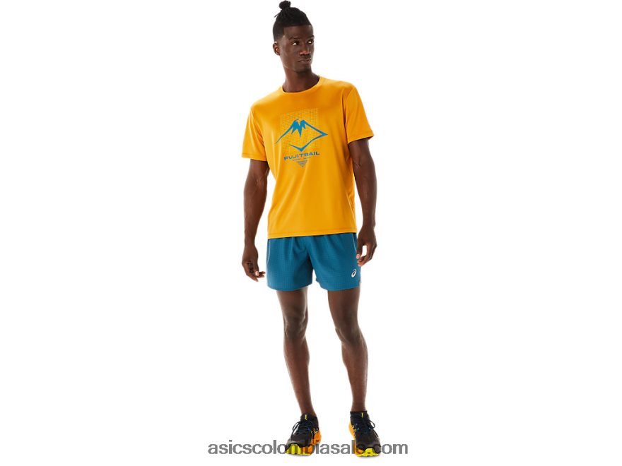 hombres Asics top de manga corta con logo fujitrail tormenta de arena 20X82N420