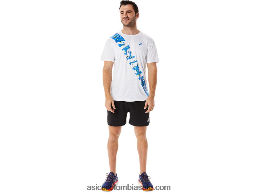 hombres Asics top de manga corta ekiden costa blanca/azul brillante 20X82N1101