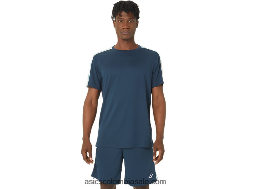 hombres Asics top de manga corta en bloque azul francés/tono polar 20X82N66