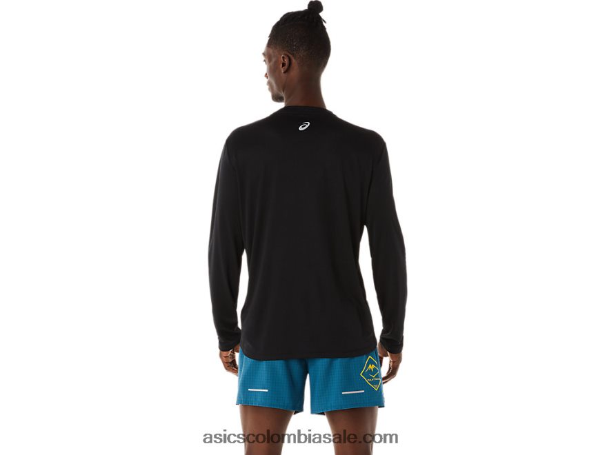 hombres Asics top de manga larga con logo fujitrail rendimiento negro 20X82N508