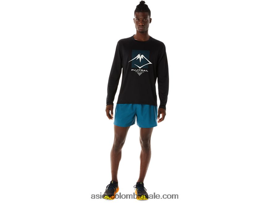 hombres Asics top de manga larga con logo fujitrail rendimiento negro 20X82N508