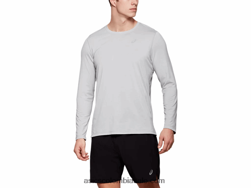 hombres Asics top de manga larga dorai brezo gris claro 20X82N1986