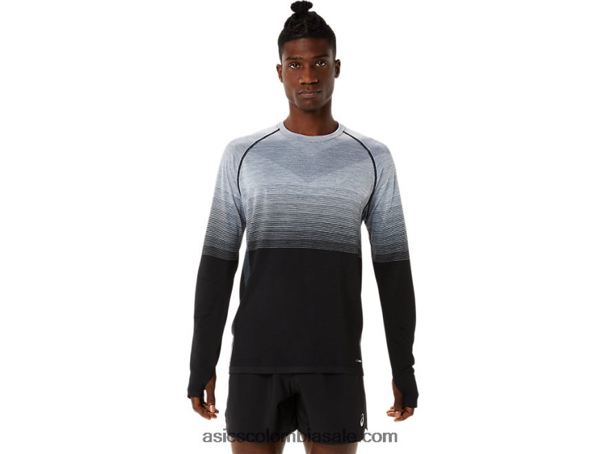 hombres Asics top de manga larga sin costuras negro rendimiento/gris portador 20X82N1073