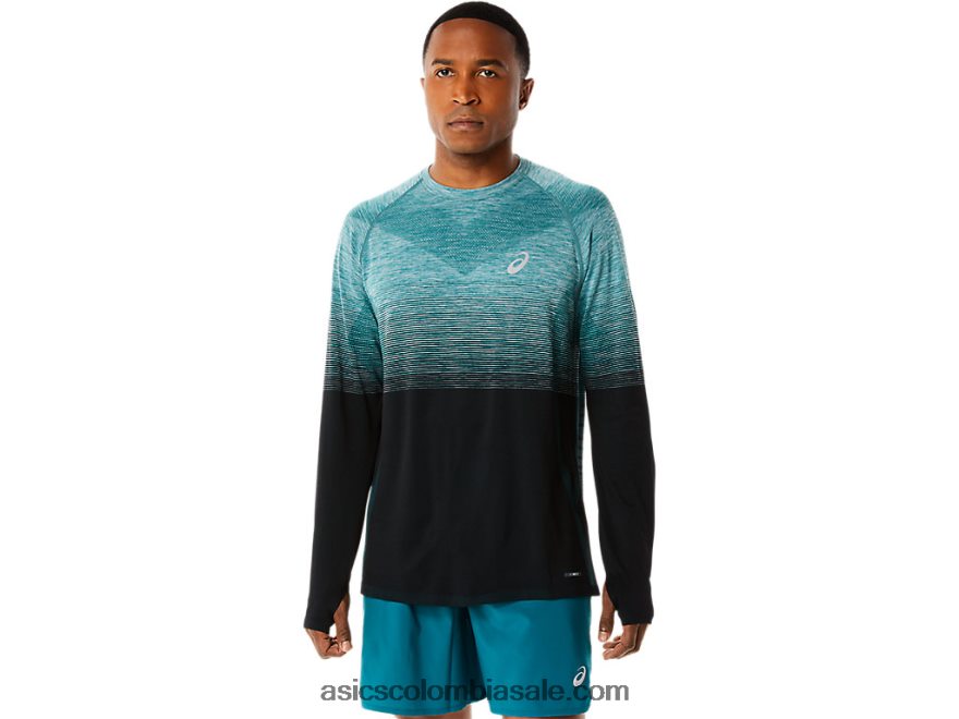 hombres Asics top de manga larga sin costuras pino terciopelo/negro rendimiento 20X82N862