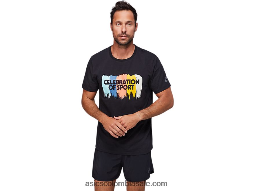 hombres Asics top gráfico de manga corta rendimiento negro 20X82N1757
