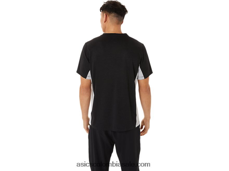hombres Asics tren sana manga corta rendimiento negro/hoja de roca 20X82N1356