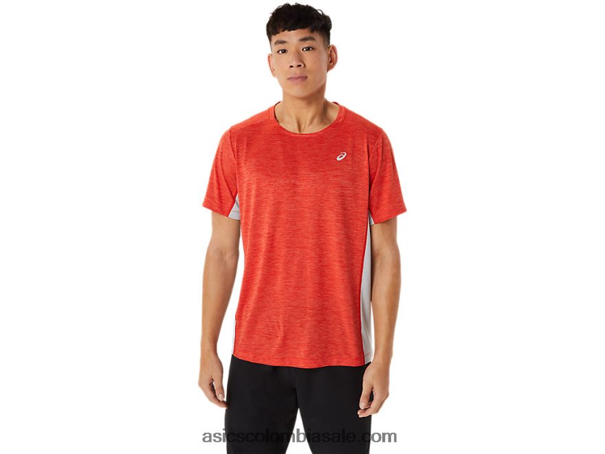 hombres Asics tren sana manga corta rojo fuego/gris piedmont 20X82N1357
