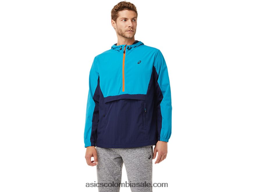 hombres Asics chaqueta anorak azul verdoso/chaquetón 20X82N2030