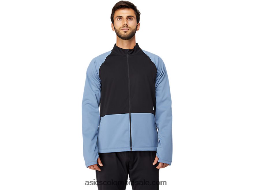 hombres Asics chaqueta con cremallera completa thermostorm azul tormenta/negro rendimiento 20X82N1632