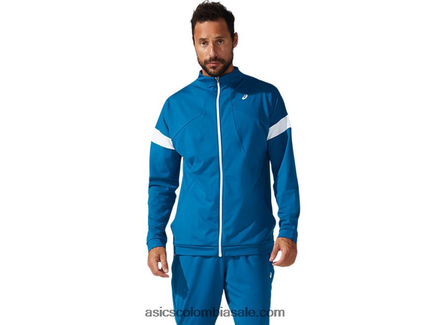 hombres Asics chaqueta de chándal verde azulado profundo/blanco brillante 20X82N1796