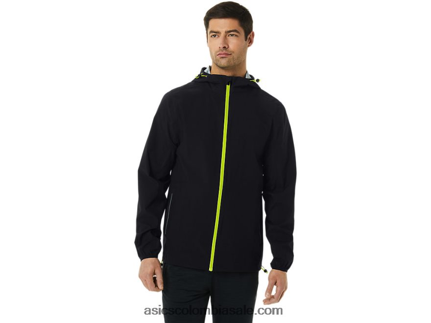 hombres Asics chaqueta impermeable rendimiento negro/ralladura de lima 20X82N231